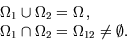 \begin{displaymath}\begin{array}{l} \dst \Omega_1 \cup \Omega_2 = \Omega\, , \\ ...
...Omega_1 \cap \Omega_2 = \Omega_{12} \neq \emptyset. \end{array}\end{displaymath}
